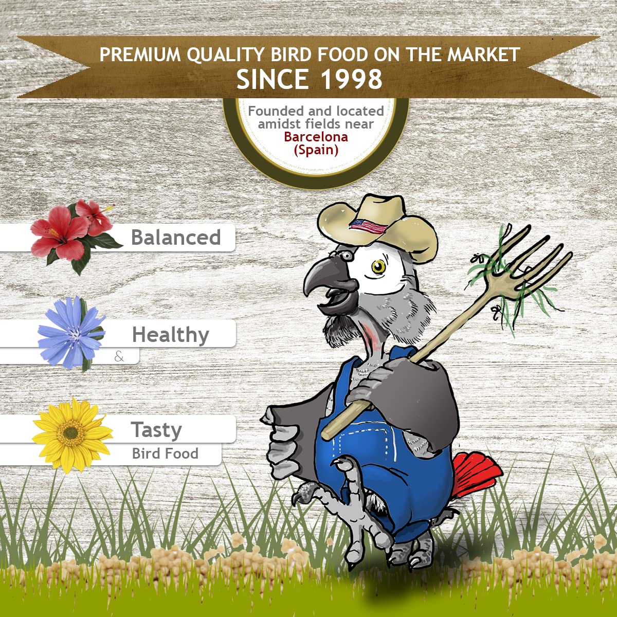 Pellets paired with fruits and vegetables for variety.