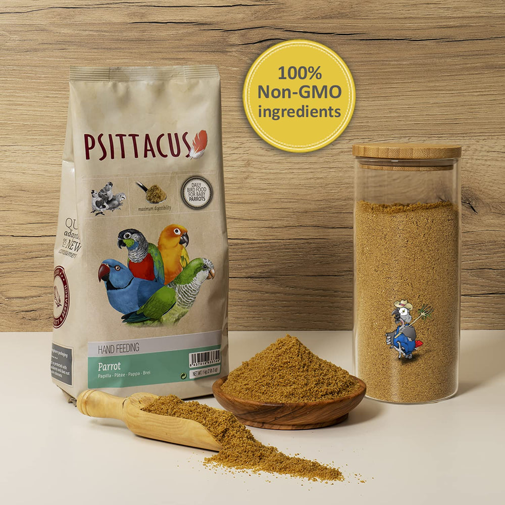 Psittacus parrot hand-feeding formula texture resembles yogurt for easy ingestion.