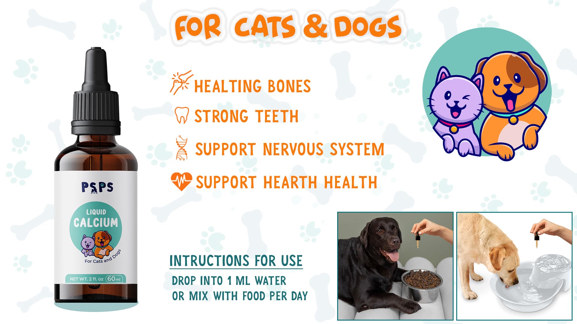 psps Calcium Liquid droplet dispense over pet food