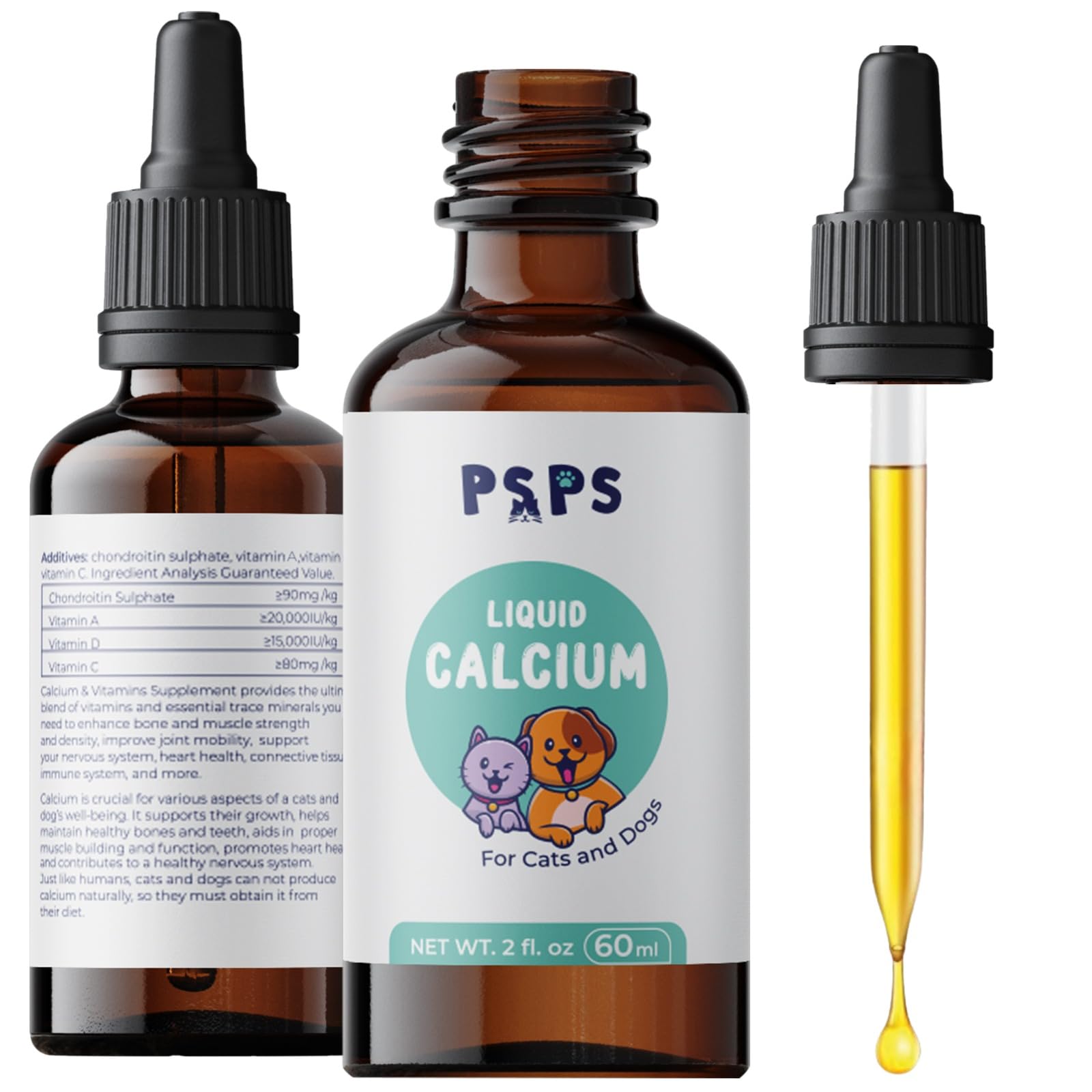 psps Calcium Liquid label closeup showing vitamins A C D