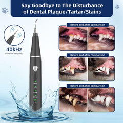 Psytpusa device showing 3 cleaning modes for varying tartar hardness in pets