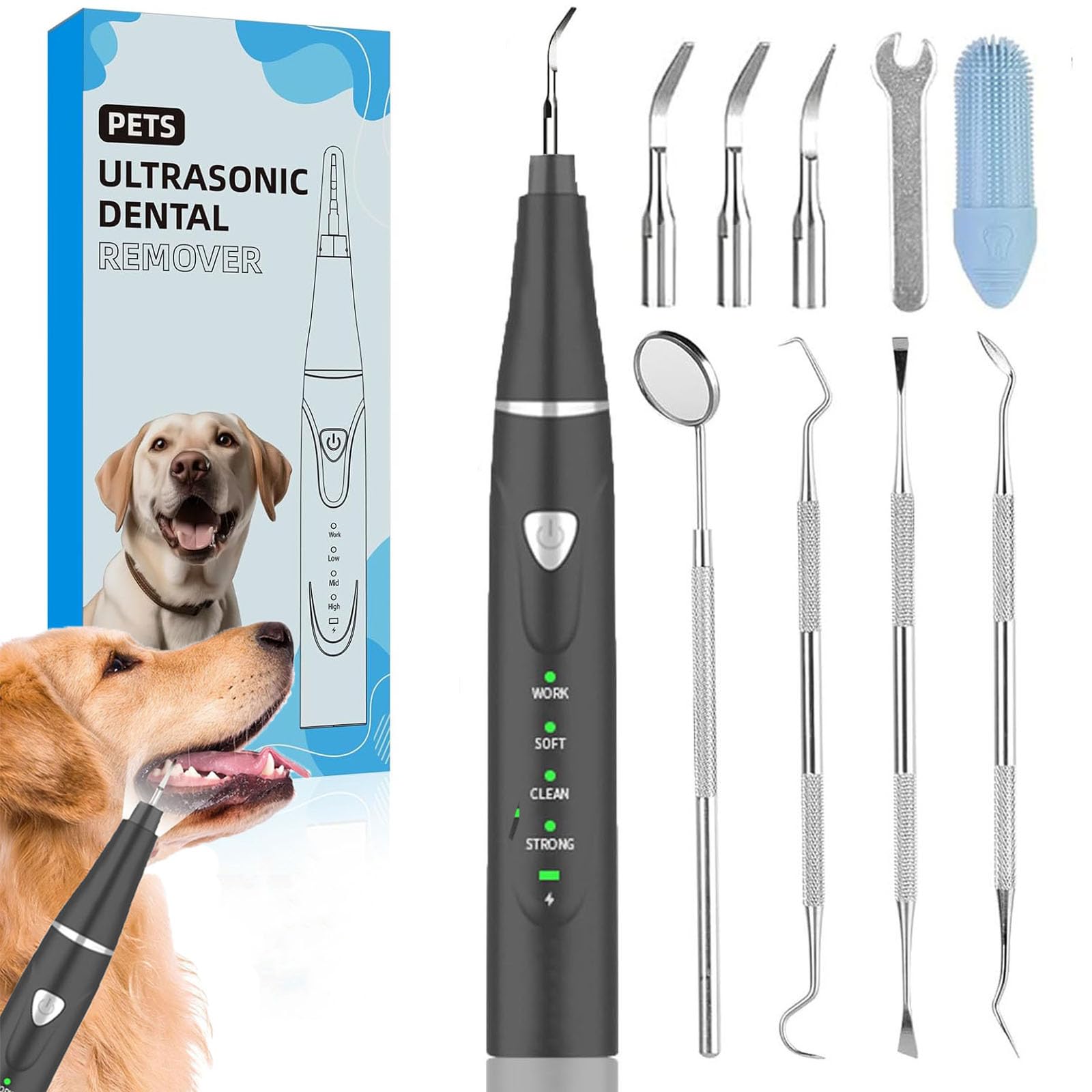 Psytpusa plaque remover device for pets with ultrasonic cleaner showing compact design and safe use for gums