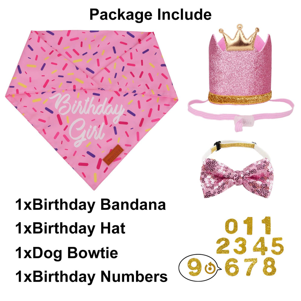 PTDECOR pink dog crowns with numbers highlight the birthday milestone.