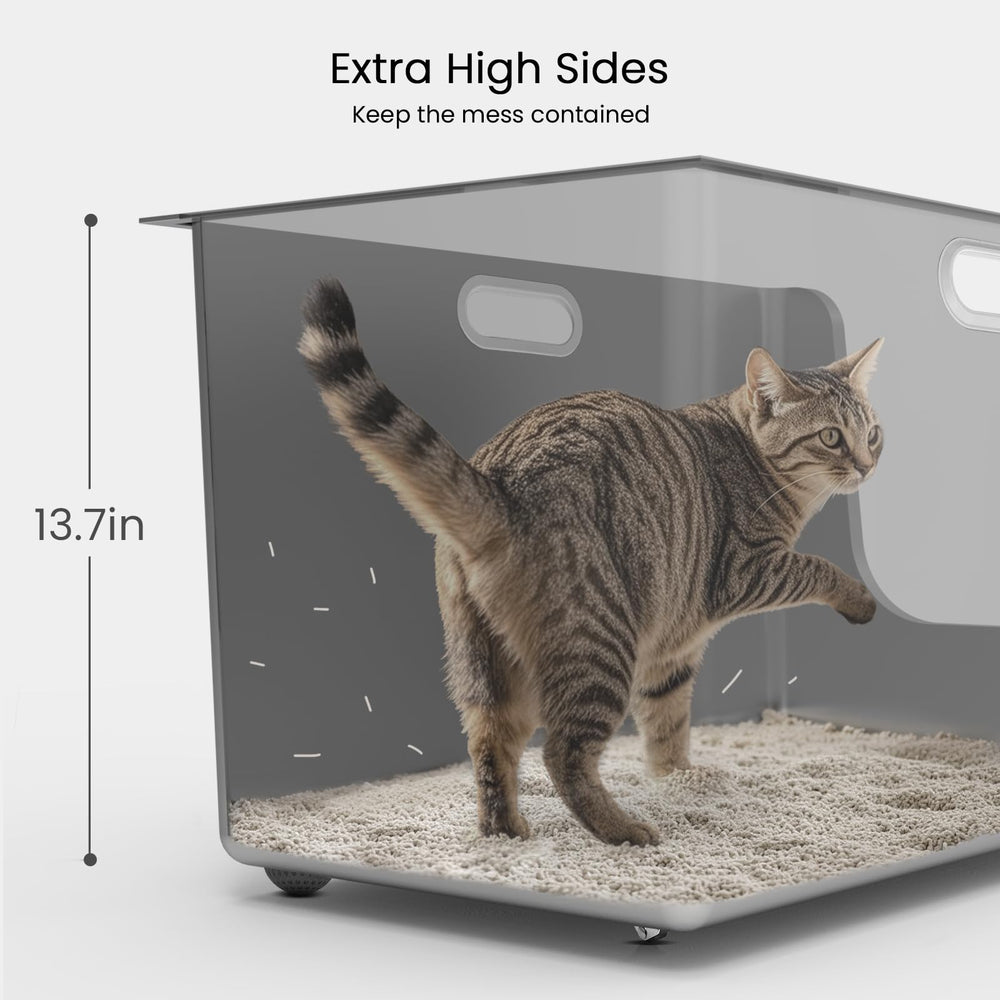 PTFFF litter box with rubber handles and wheels for easy movement.