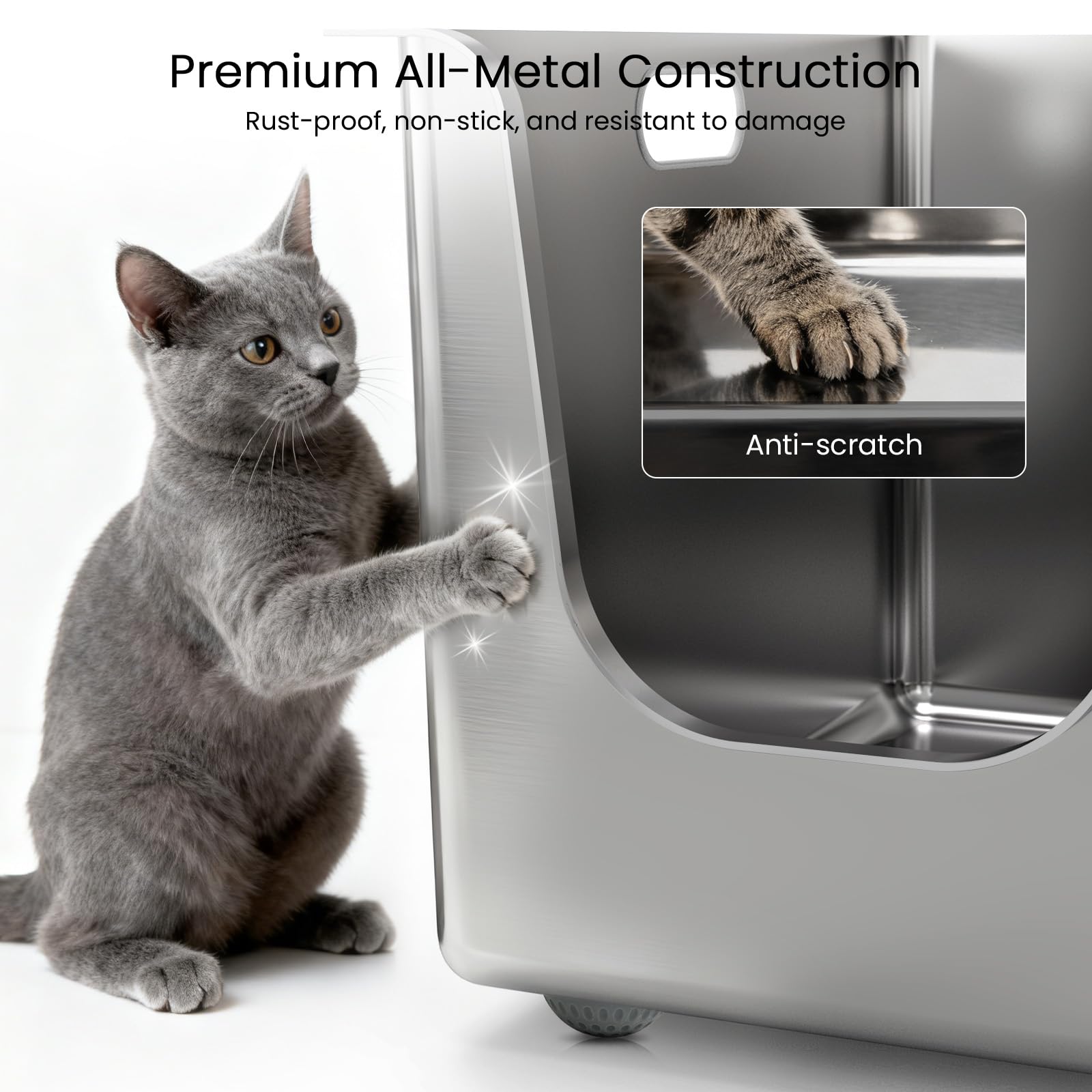 PTFFF open-top litter box allows quick health monitoring and ample ventilation.