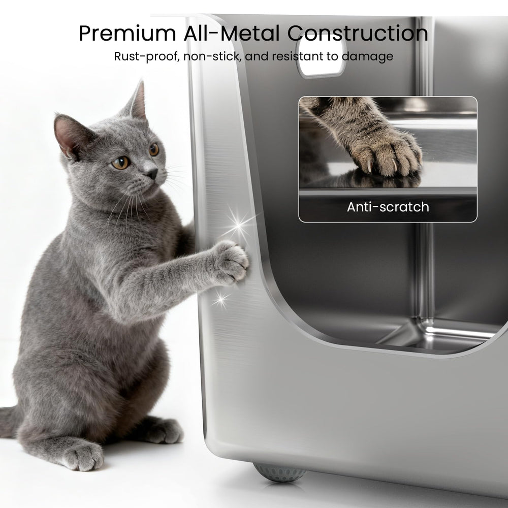 PTFFF open-top litter box allows quick health monitoring and ample ventilation.