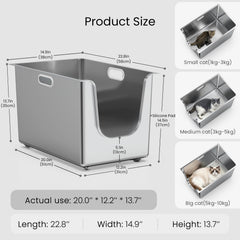 PTFFF XL stainless steel litter box with curved entry for easy access by all cats.