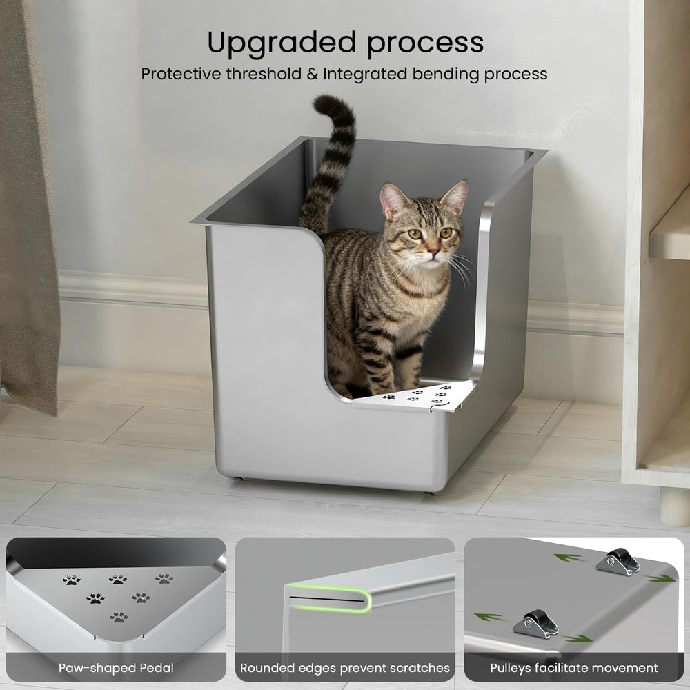 PTFFF corner-entry litter box supports kittens and seniors with gentle access