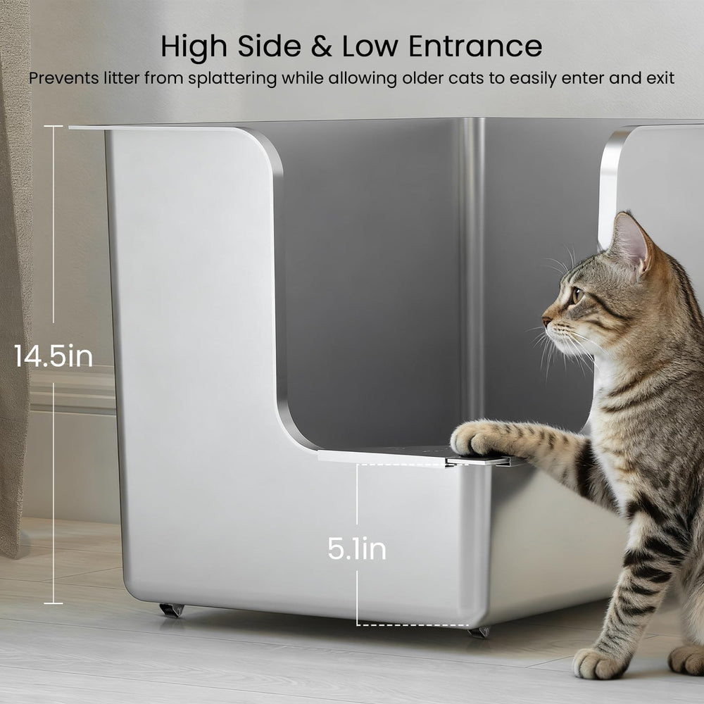 PTFFF stainless steel litter box with wheels enables easy relocation