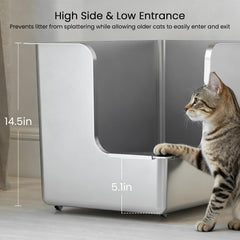 PTFFF stainless steel litter box with wheels enables easy relocation