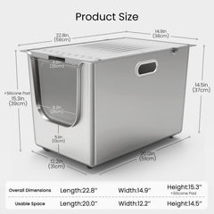 PTFFF XL stainless-steel litter box offering spacious room for large cats.