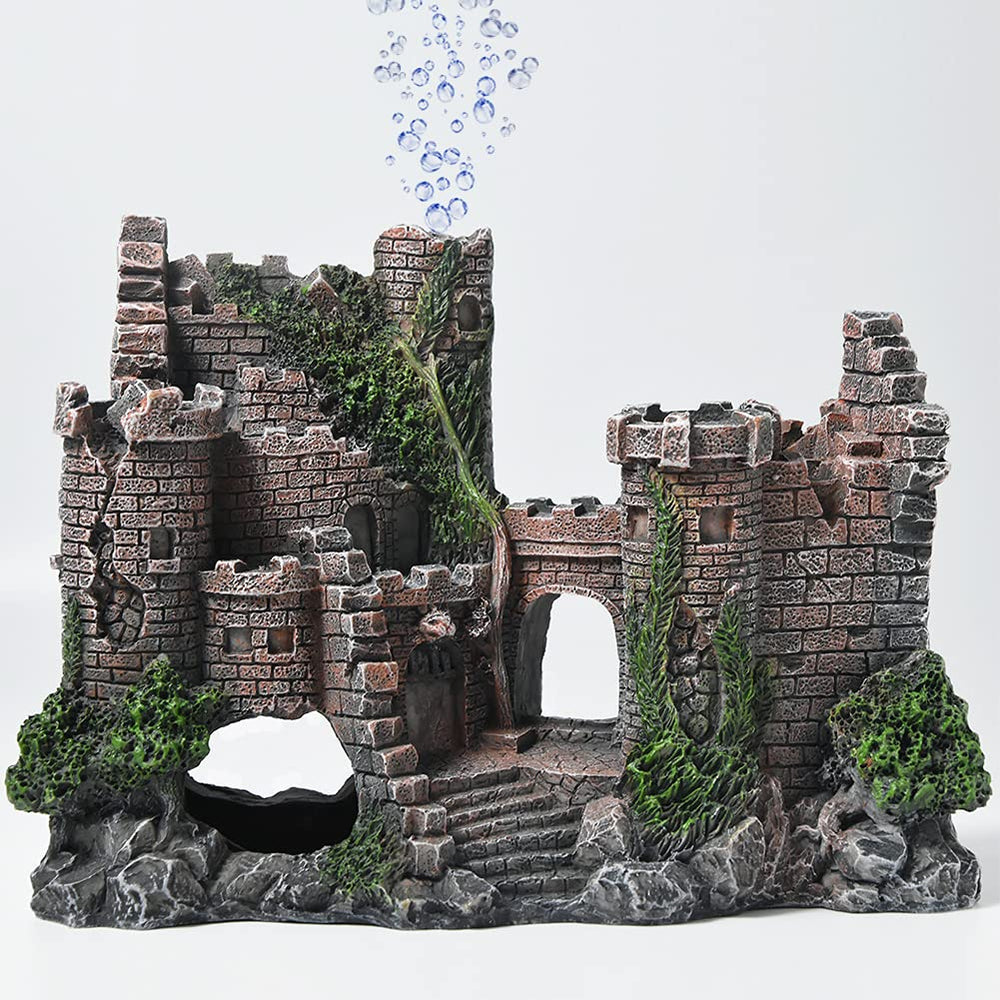 PTFJZ castle bubbler decor top view, adding realism to the tank ambience