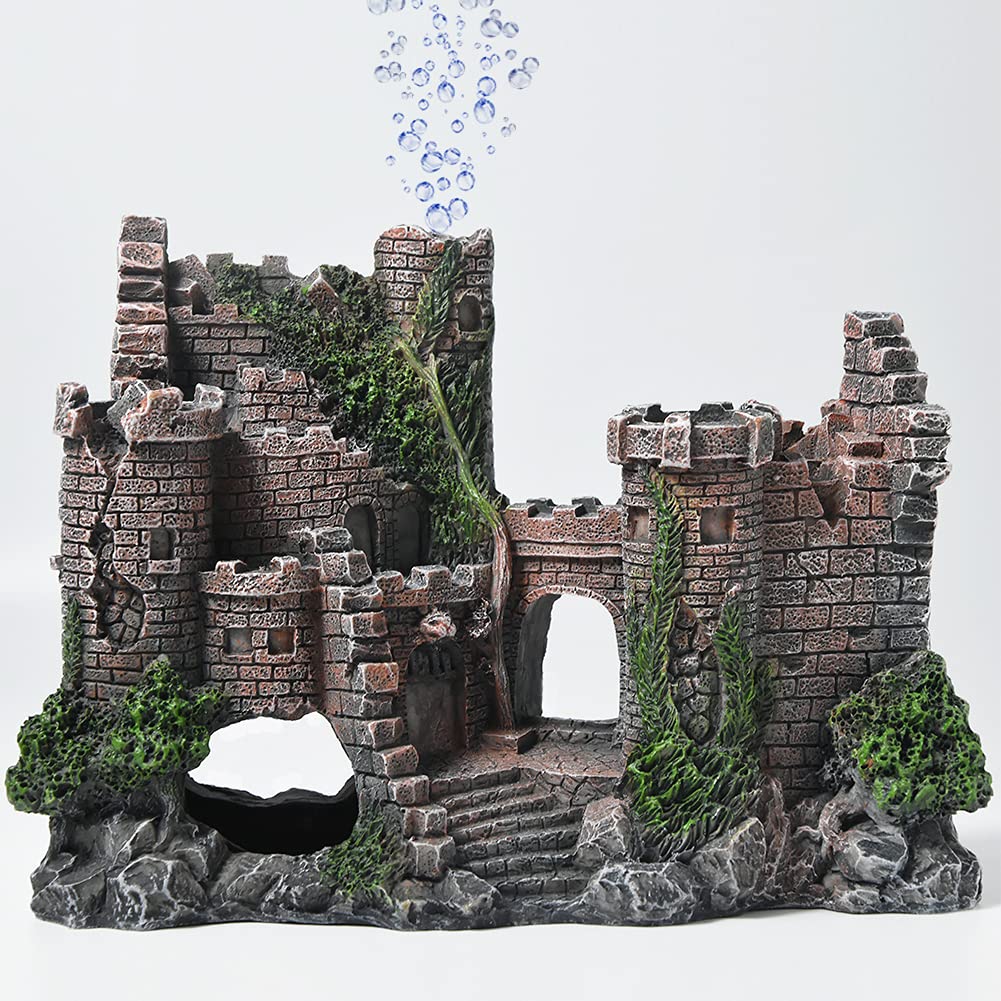 PTFJZ castle bubbler decor top view, adding realism to the tank ambience
