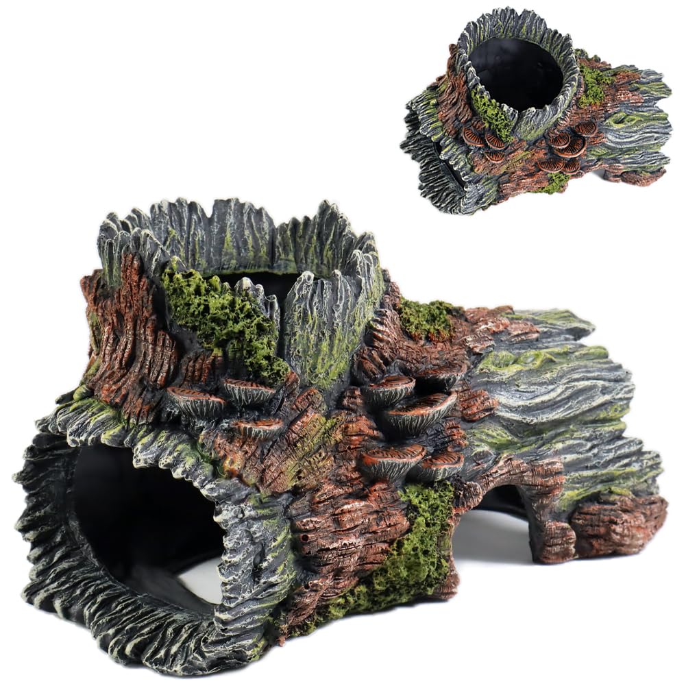 PTFJZ hollow tree trunk décor with wide entrance for fish to explore safely.