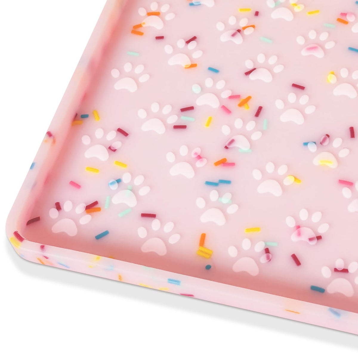 Ptlom anti-slip dog mat with raised edges prevents spills during meals.
