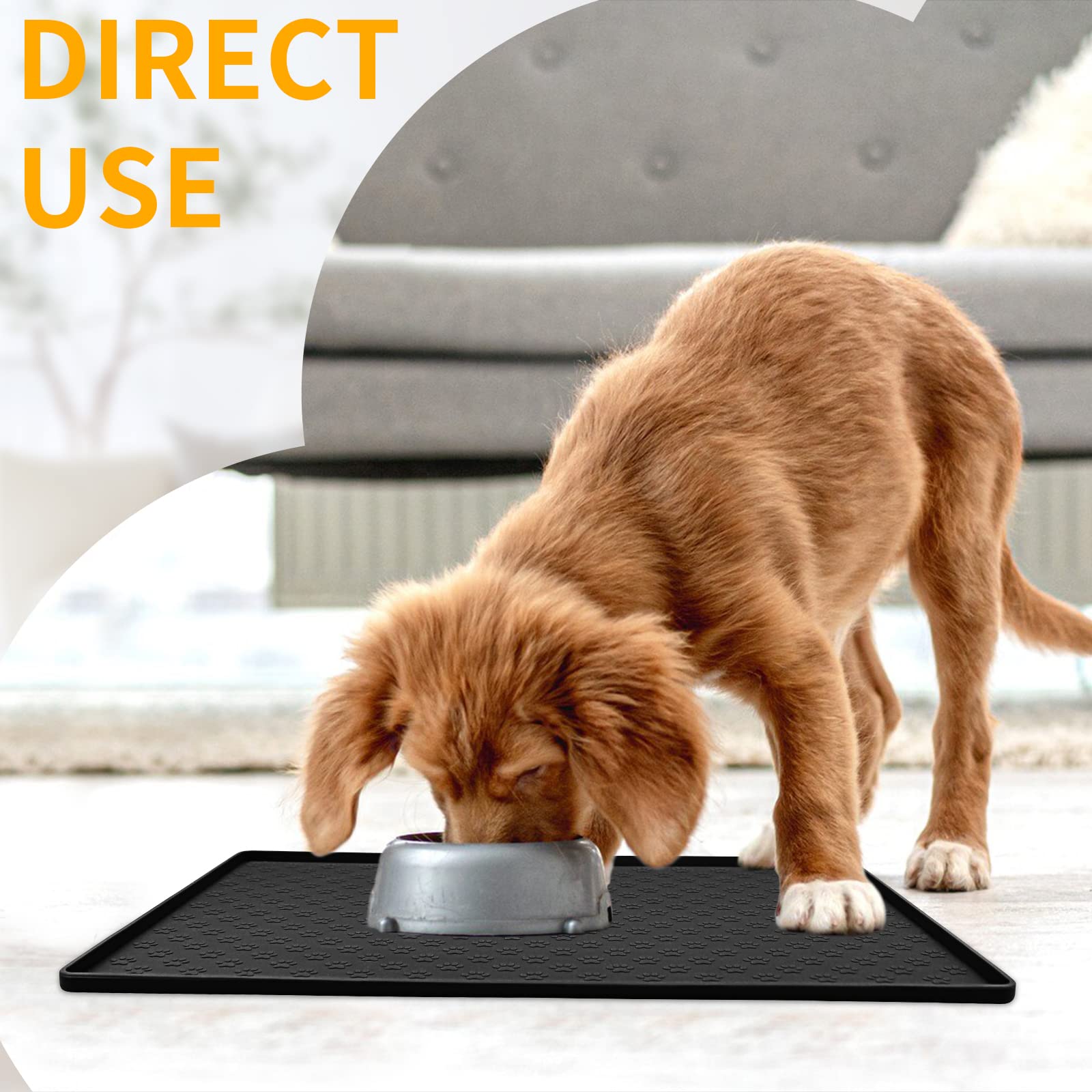 Ptlom black pet placemat easy-clean surface after meals.