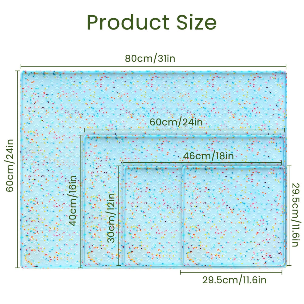 Ptlom dog feeder mat with raised edges catches spills for cleaner feeding.