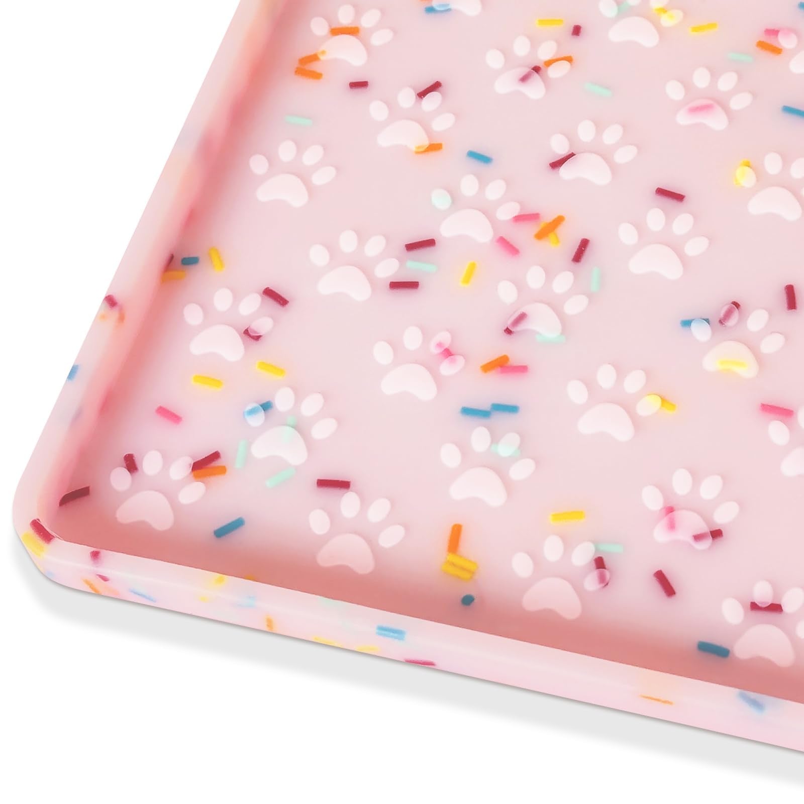 Ptlom pink dog food mat anti-slip keeps bowls stable during meals.