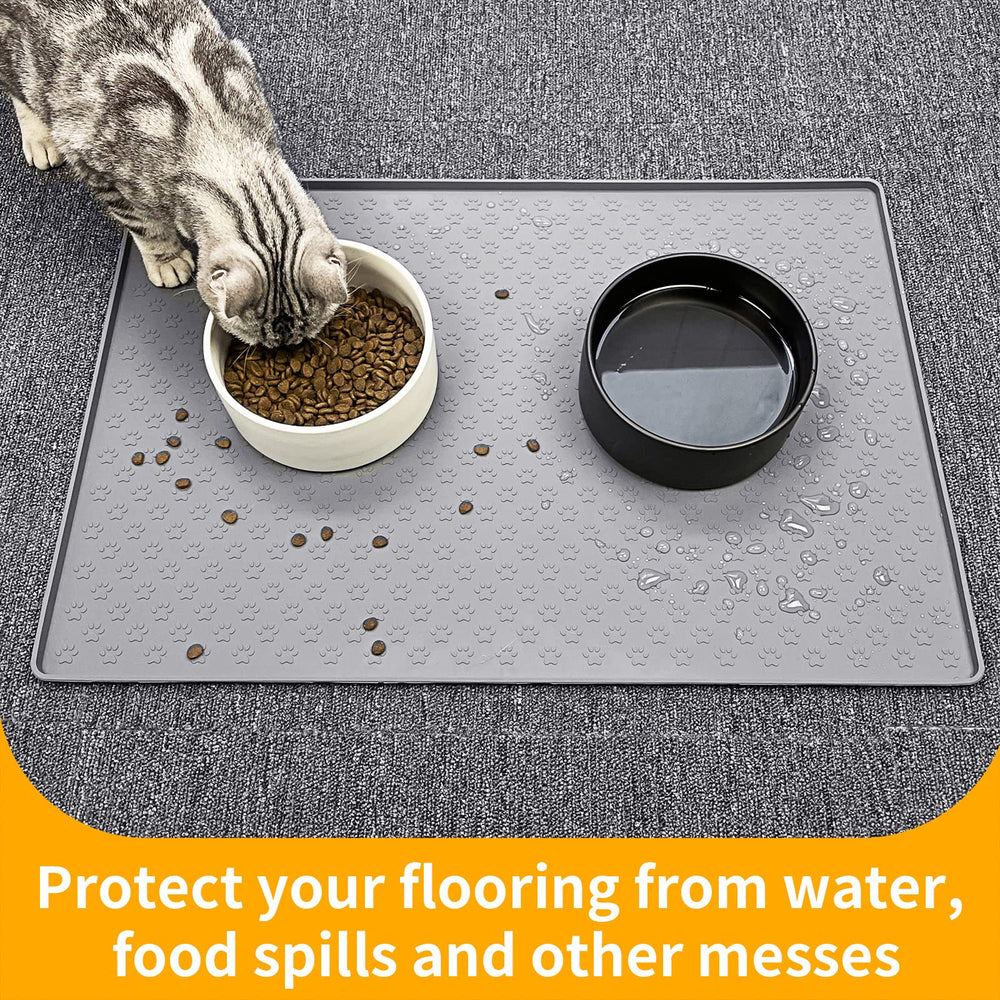 Ptlom Grey Pet Placemat cat bowl on mat keeps bowls steady for cats