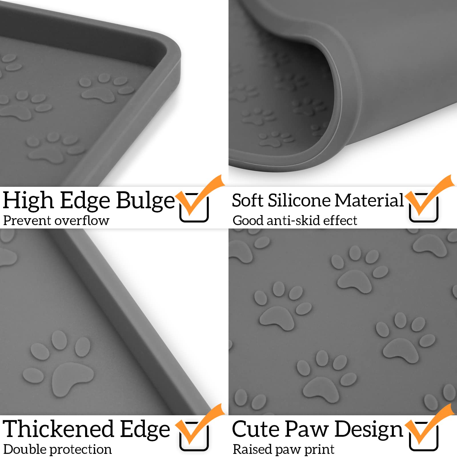 Ptlom Grey Pet Placemat dog bowl on mat keeps bowls in place