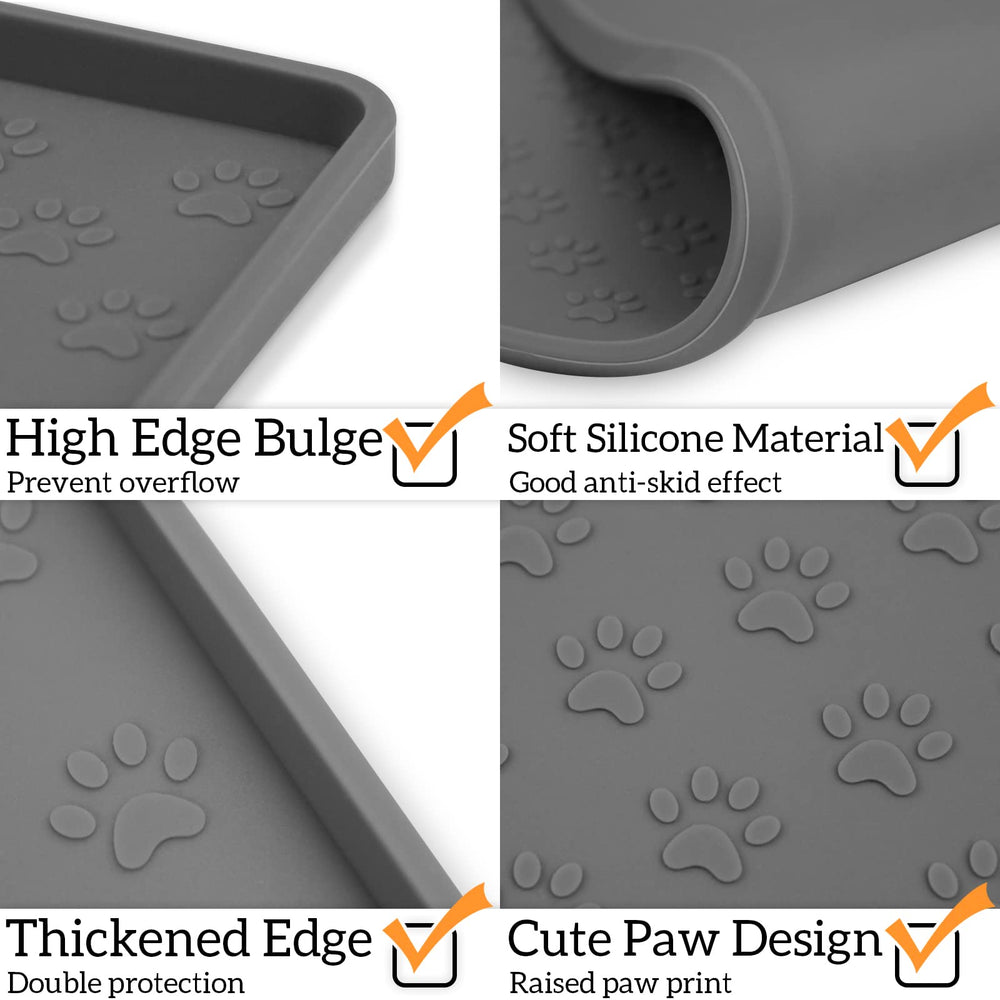 Ptlom Grey Pet Placemat dog bowl on mat keeps bowls in place