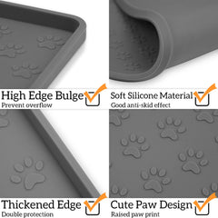 Ptlom Grey Pet Placemat dog bowl on mat keeps bowls in place