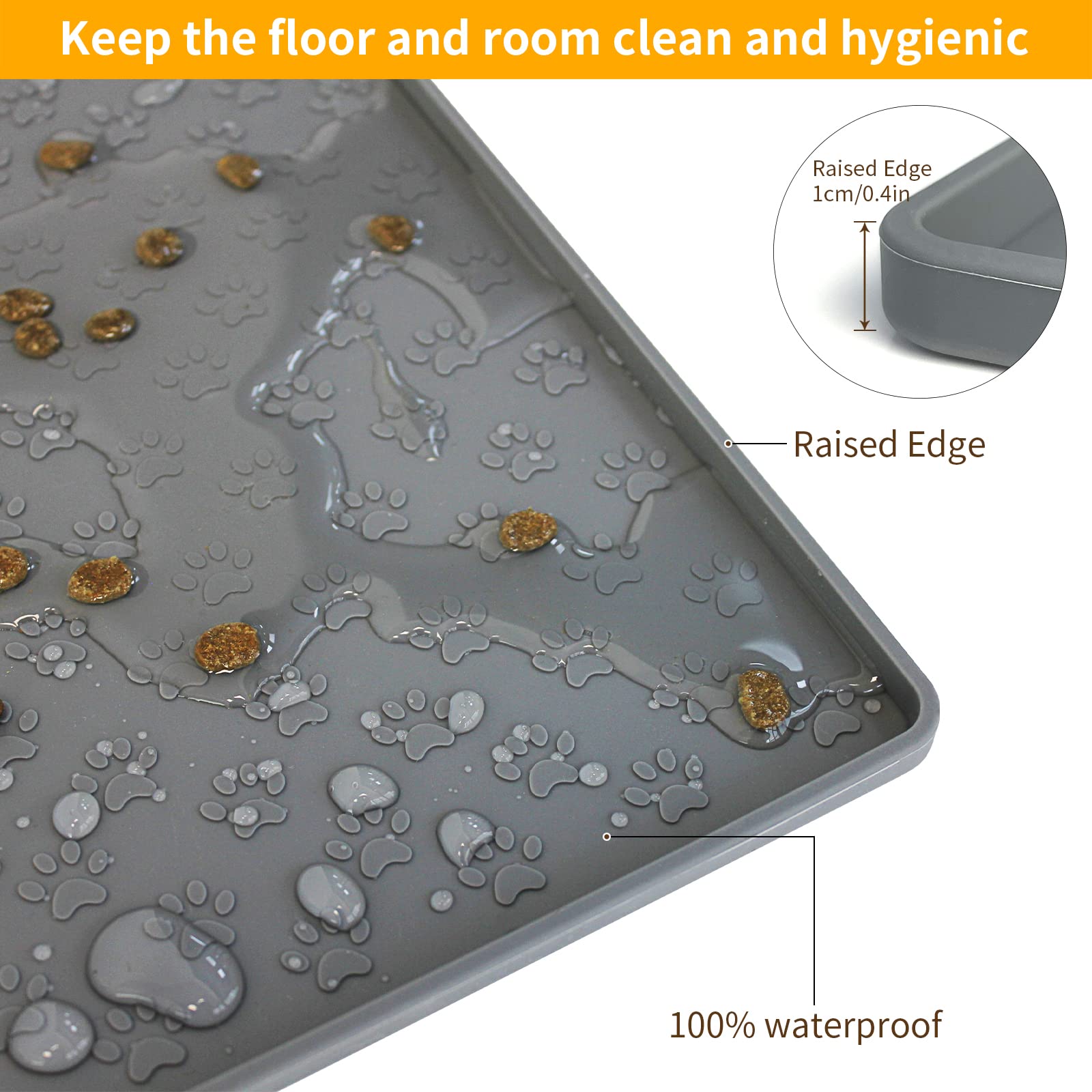 Ptlom Grey Pet Placemat easy-clean emphasizes quick brushing or rinsing