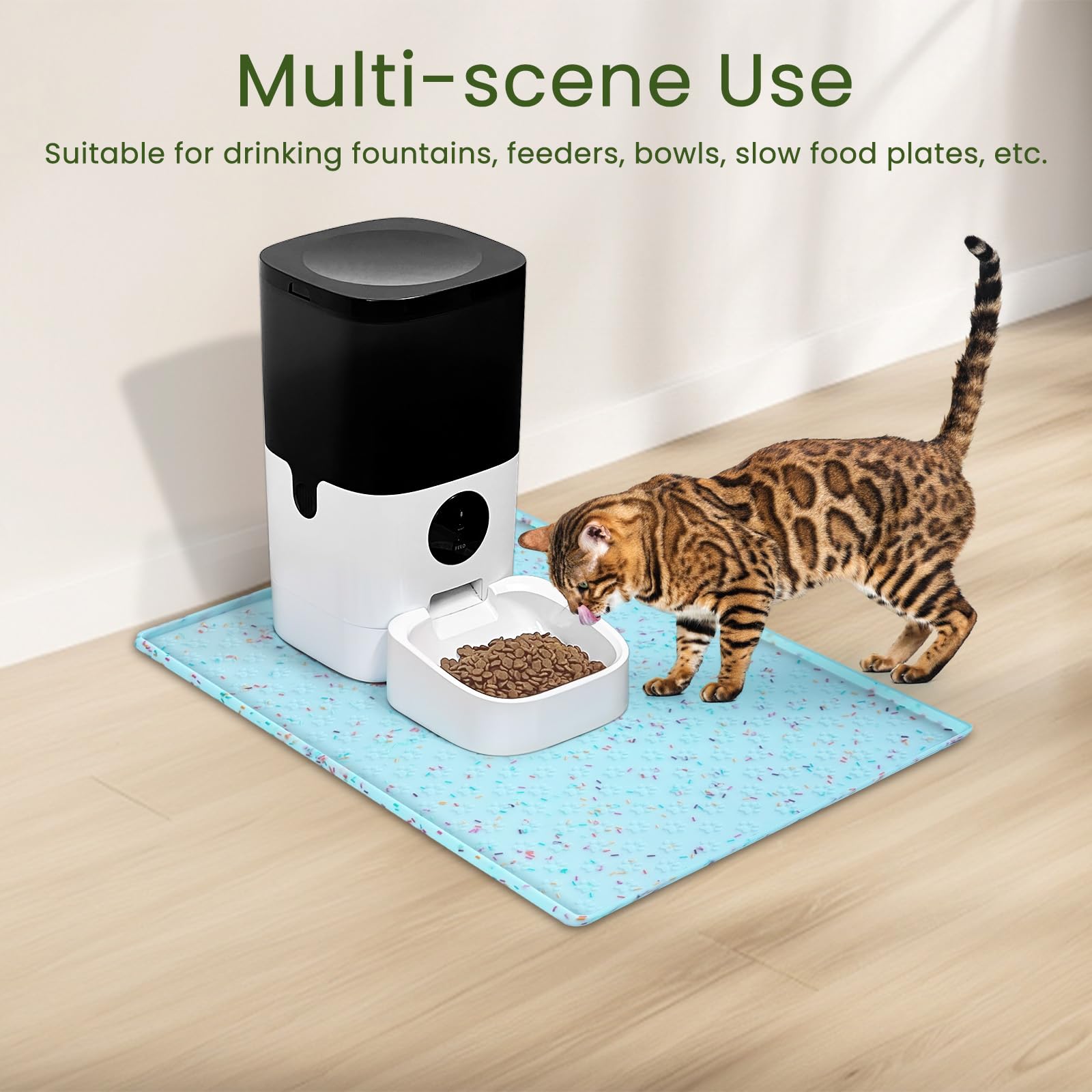 Ptlom multi-use-pet-mat fits under bowls, fountains, and stations.
