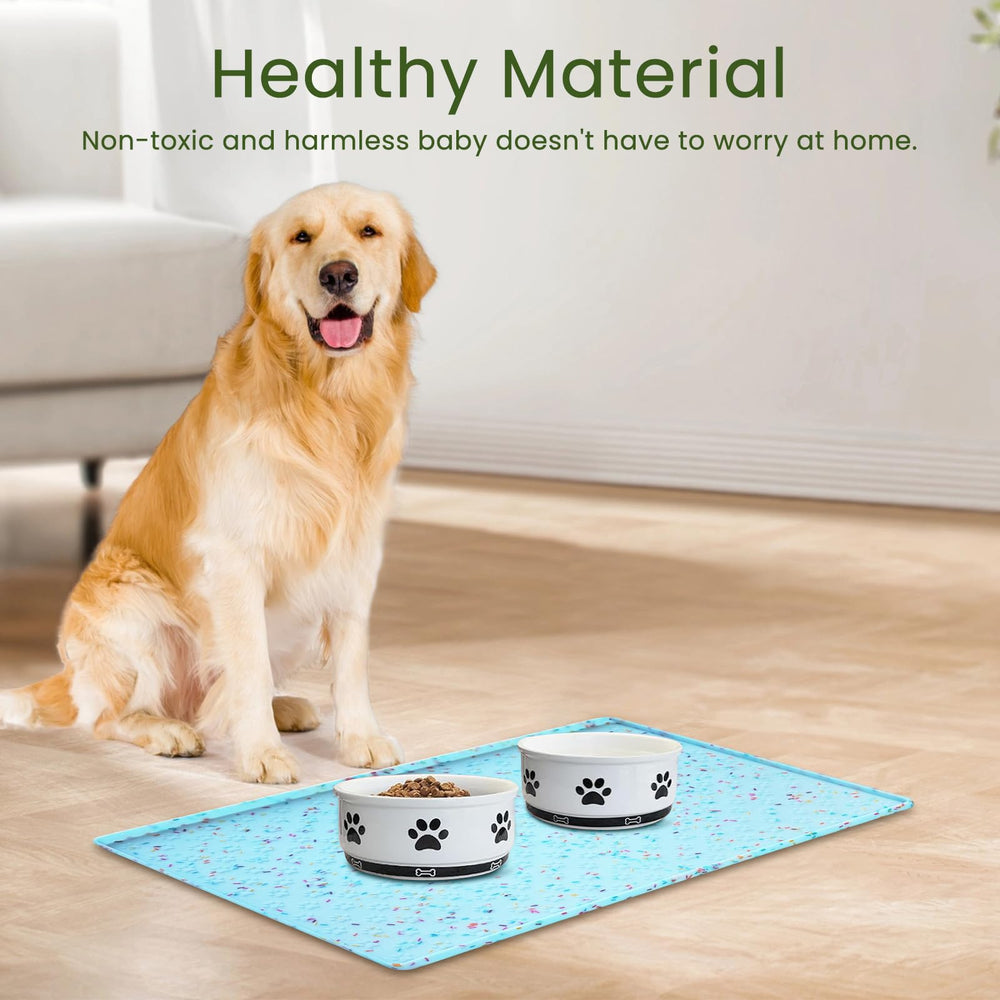 Ptlom pet mat is 100% waterproof keeping surfaces dry around bowls.