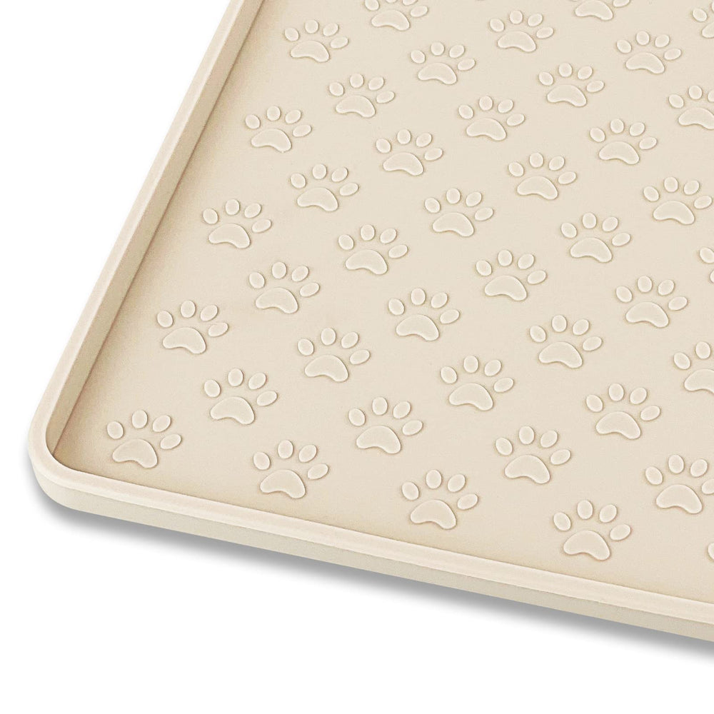 Ptlom placemat beige close-up showing flexible silicone texture for easy cleaning.