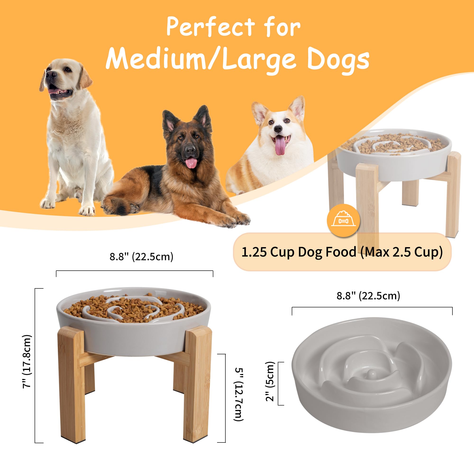 PTOBER bamboo stand elevates the bowl for comfortable, upright feeding.