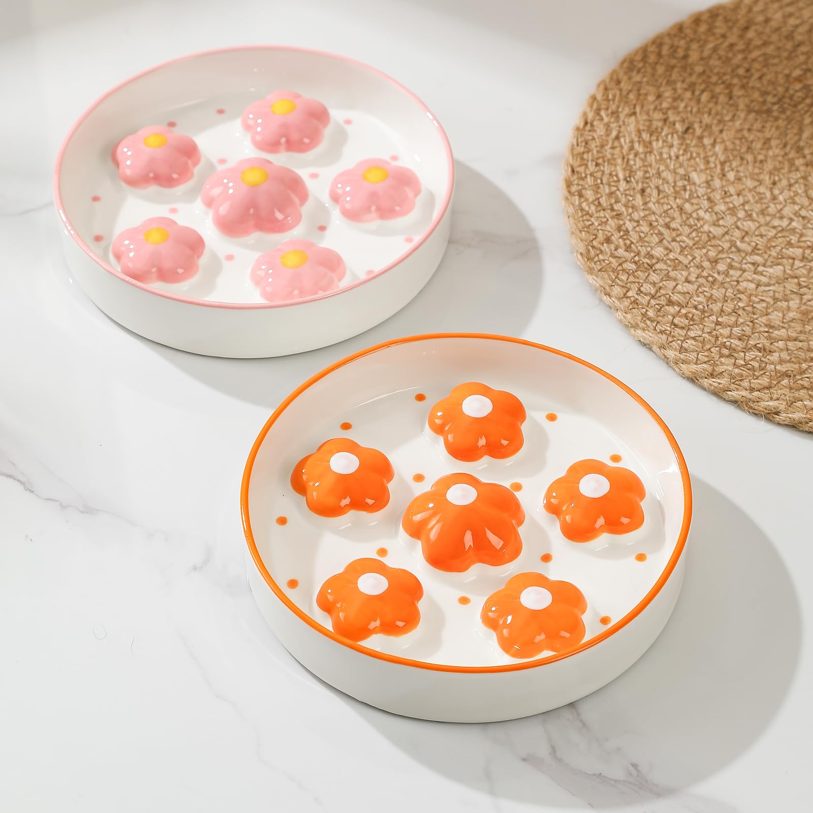 PTOBER bright orange flower pattern adds cheerful style to cat dining.