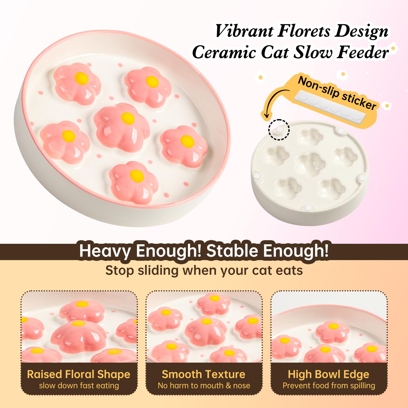 PTOBER non-slip cat bowl keeps meals in place on smooth floors.