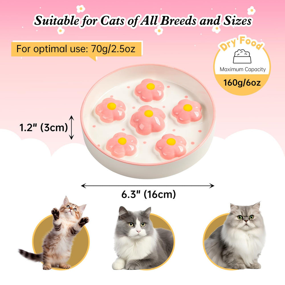 PTOBER cat food bowl wide 6.3 inch diameter supports whisker-friendly eating.