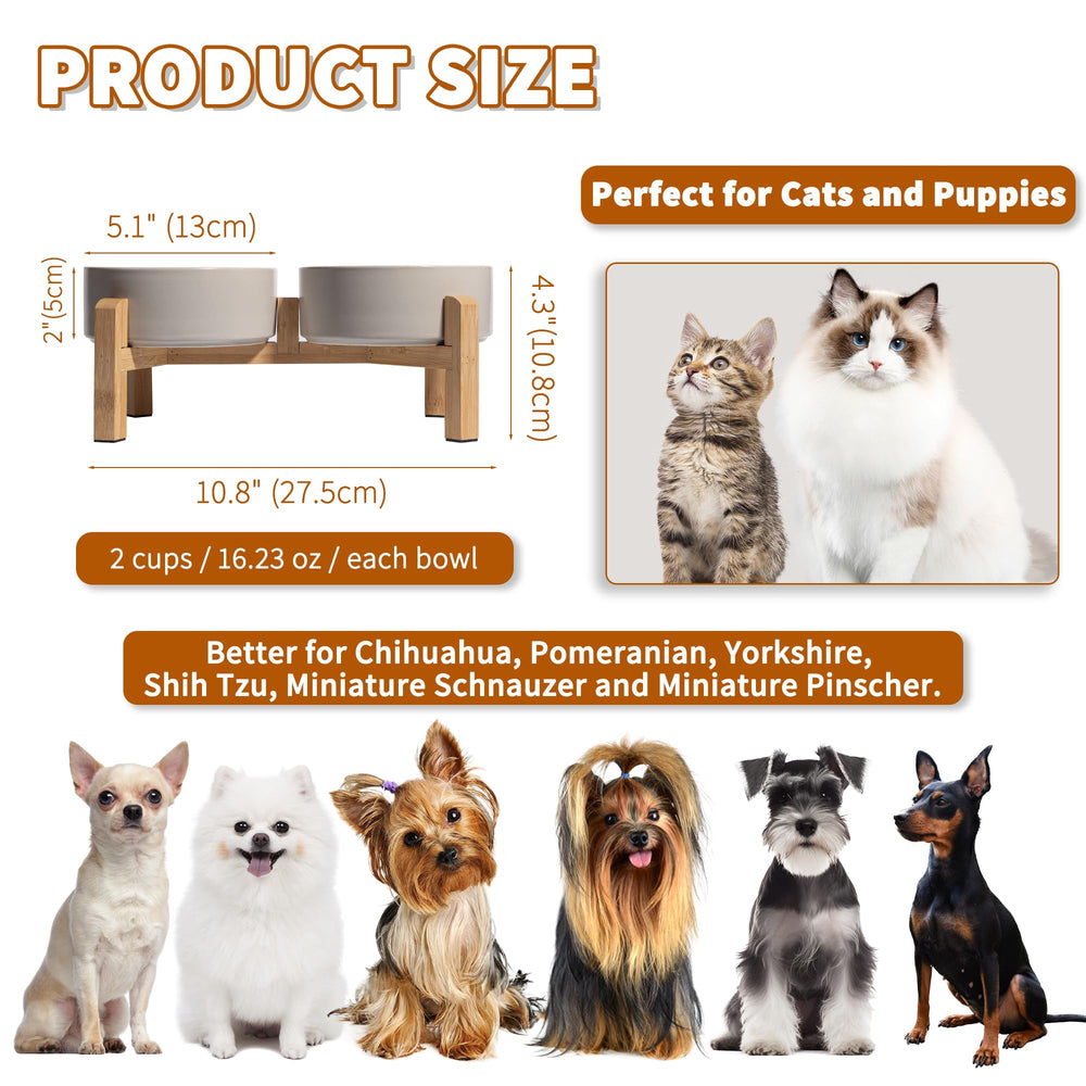 PTOBER 2 cup ceramic bowl on stand for small meals with stability.