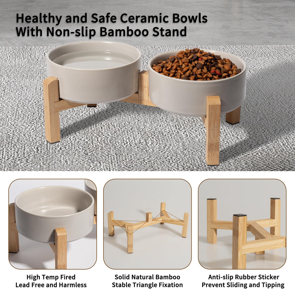 PTOBER 3.6 cup ceramic bowl on stand for larger small breed meals.