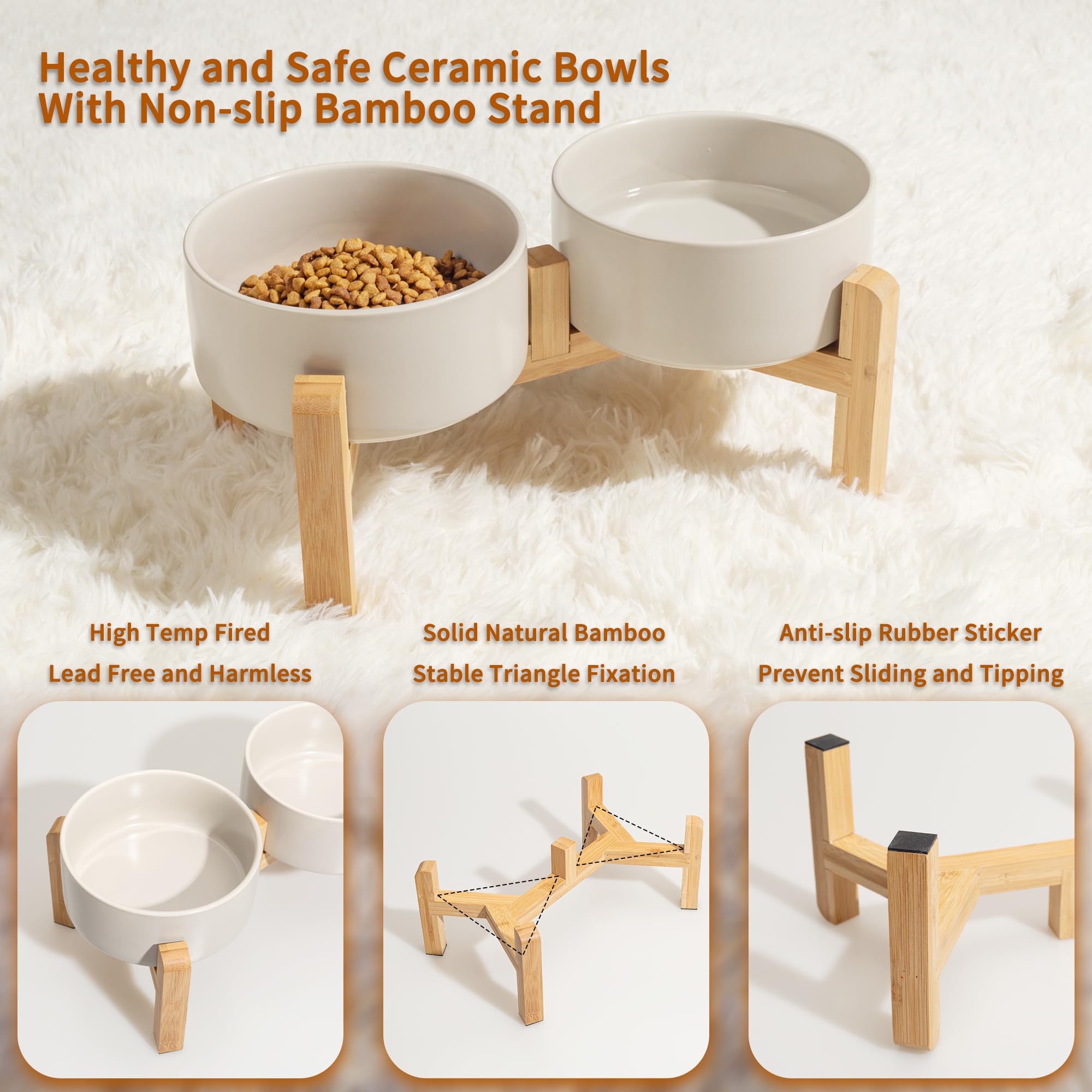 PTOBER double ceramic bowls set for small to medium dogs