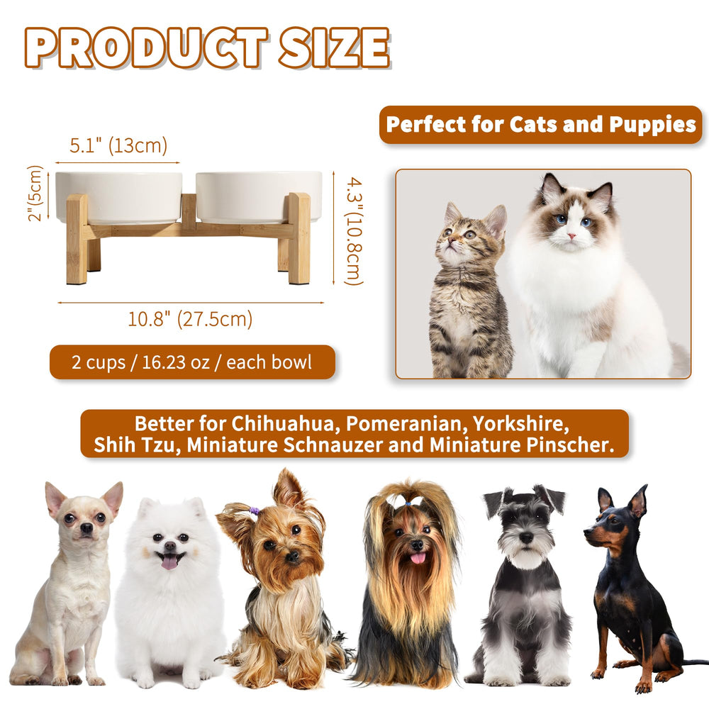 PTOBER 5-inch elevated ceramic dog bowl provides clean, dust-free meals for small pets.