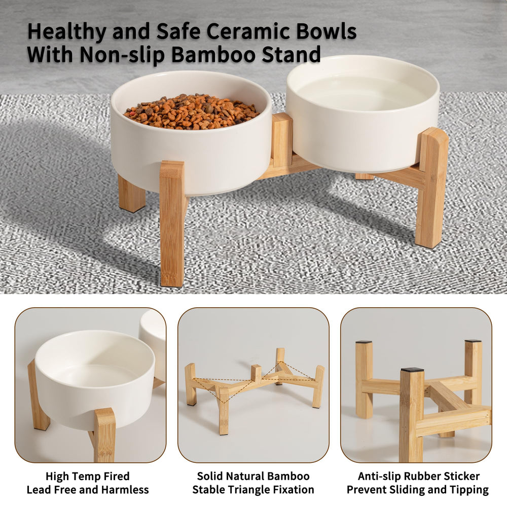 PTOBER 6-inch elevated ceramic dog bowl offers roomy portions for small to medium dogs.