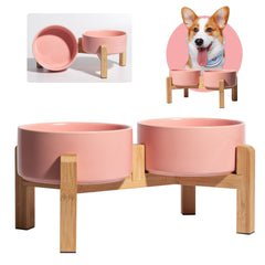 PTOBER elevated ceramic dog bowl set side view for comfortable feeding