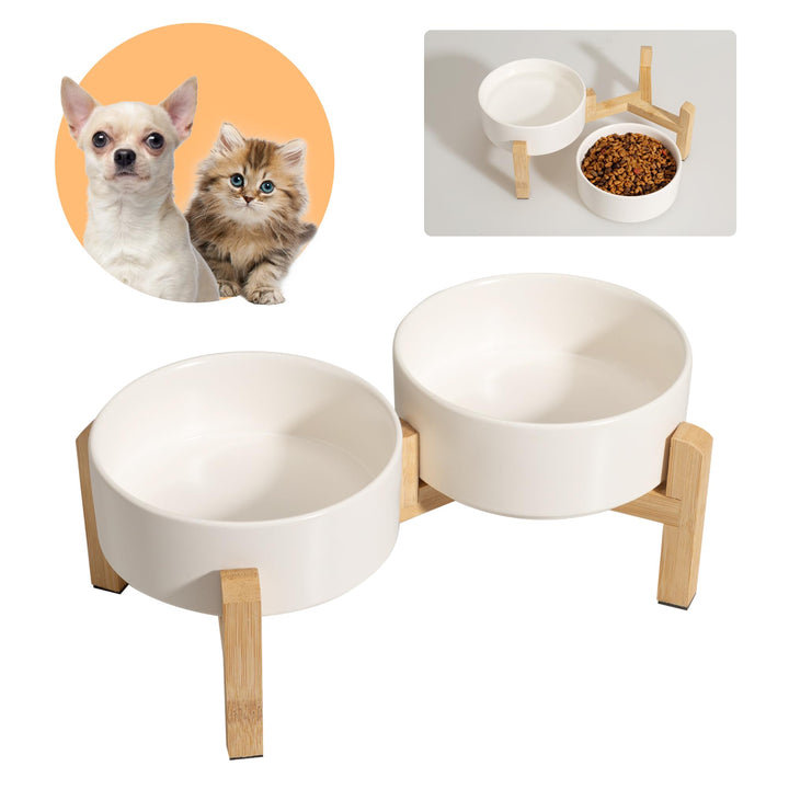PTOBER elevated ceramic dog bowl stand with anti-slip feet for stable meals.
