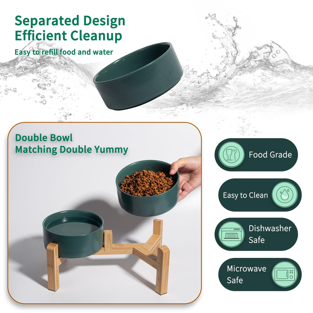 PTOBER elevated bowls reduce bending for easy reach during meals.