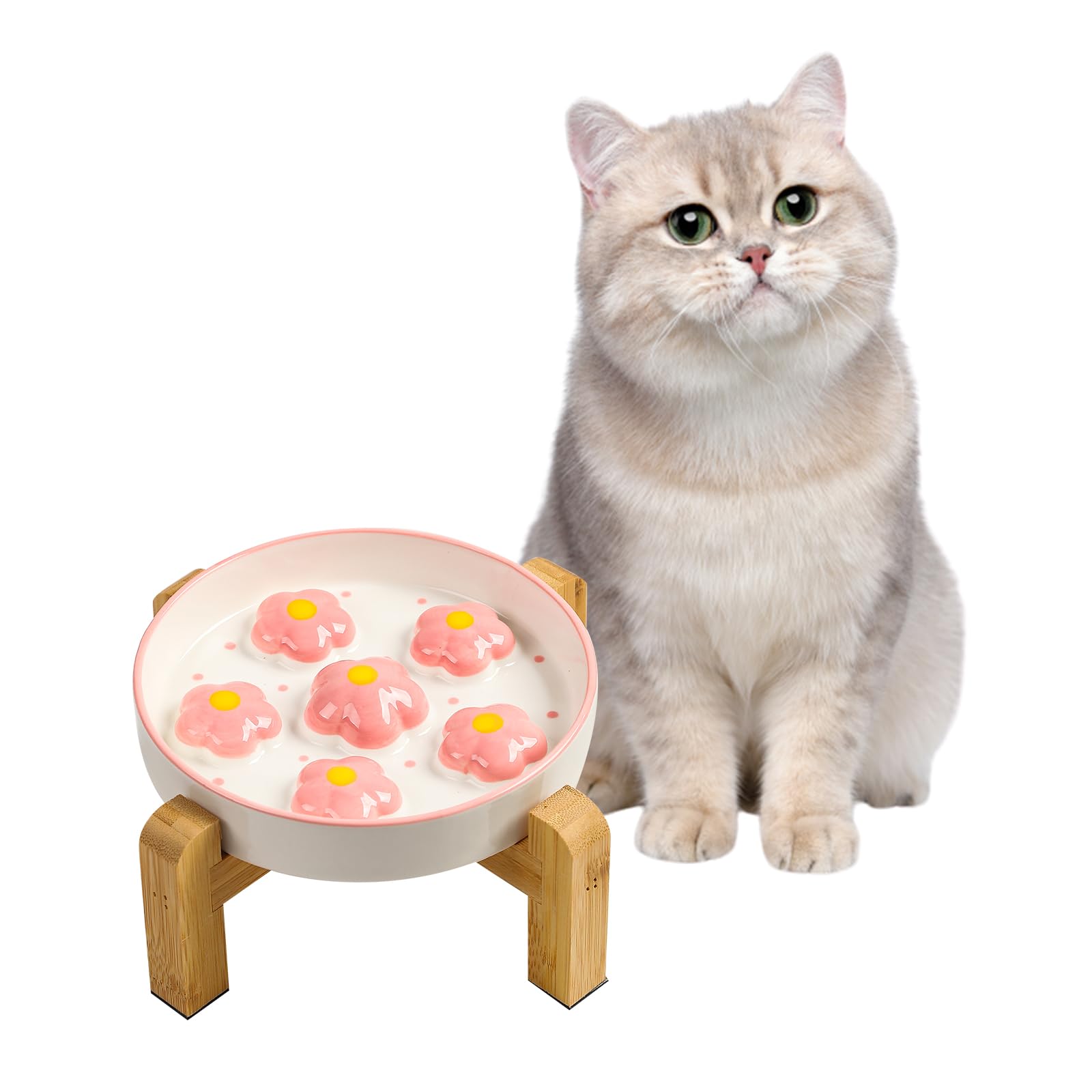 PTOBER elevated slow feeder bowl with blush pink flower design supports a calmer mealtime