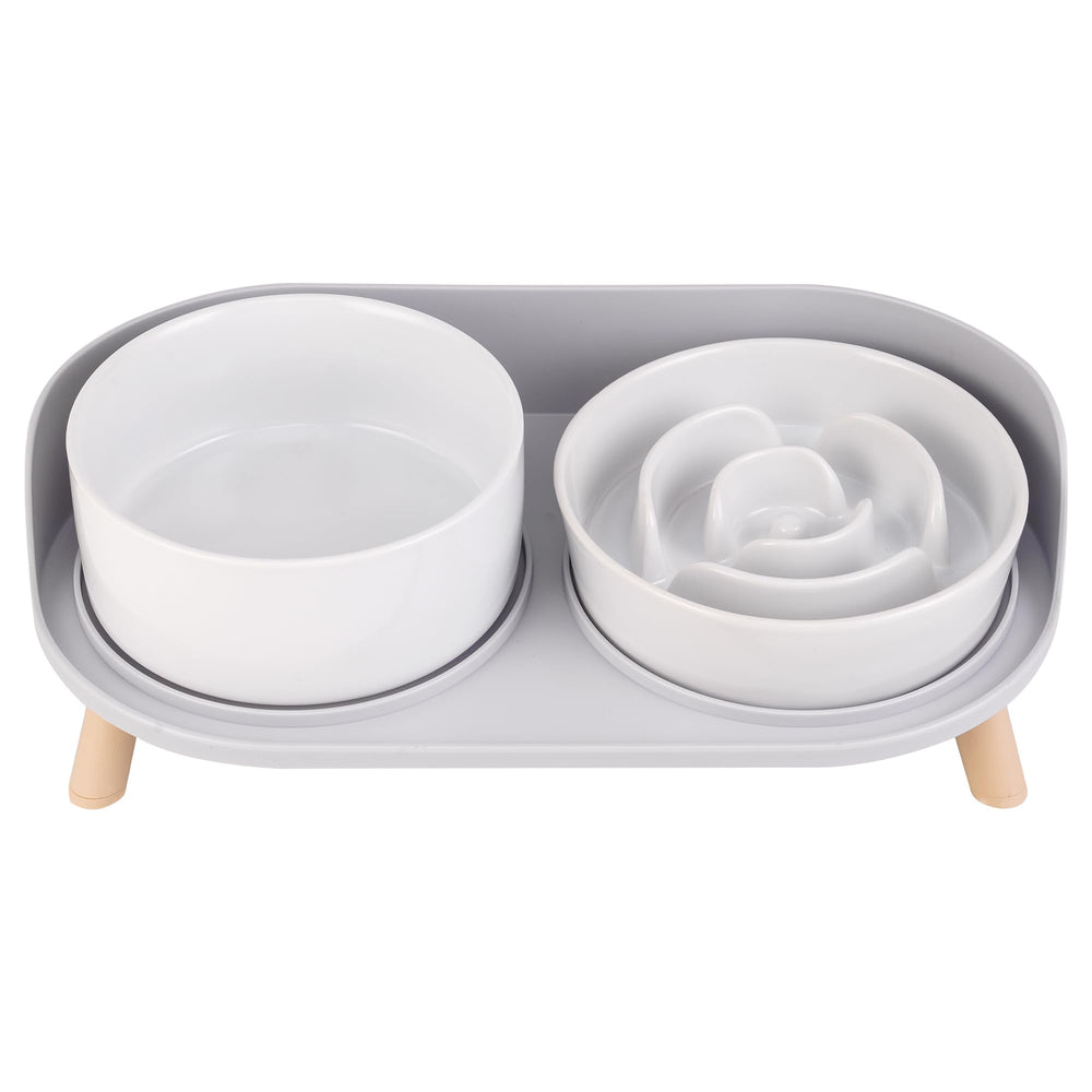 PTOBER elevated slow-feeder bowl with stand promotes paced meals.