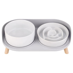 PTOBER elevated slow-feeder bowl with stand promotes paced meals.
