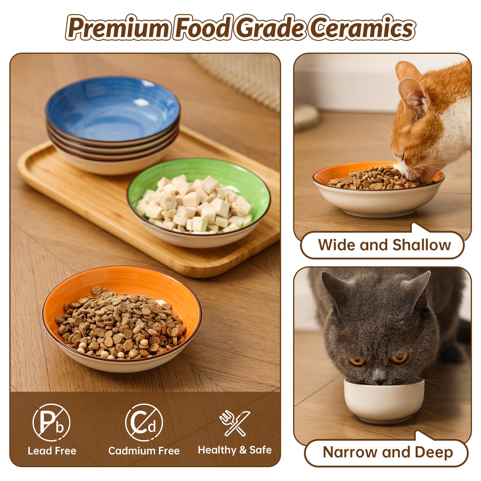 PTOBER Microwave safe cat bowls for quick warming of meals.