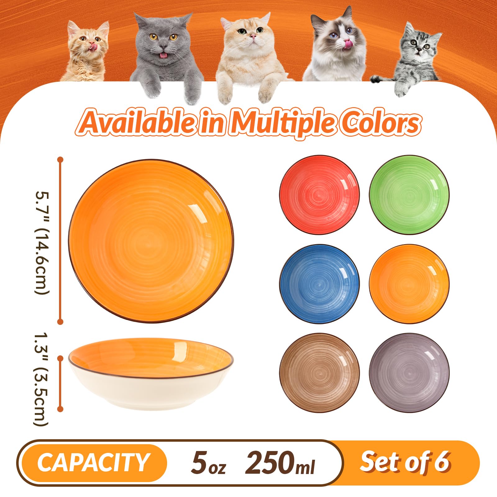 PTOBER Wide shallow bowls improve whisker clearance during multi cat meals.