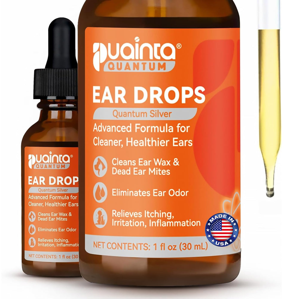 PUAINTA dog ear cleaner bottle close-up showing easy, gentle cleaning for ears.