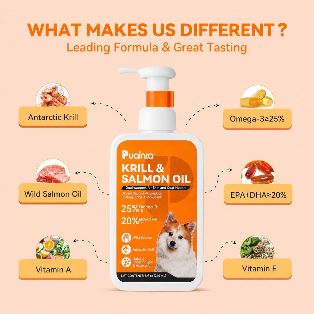 PUAINTA Krill and Salmon Oil for dogs provides high absorption