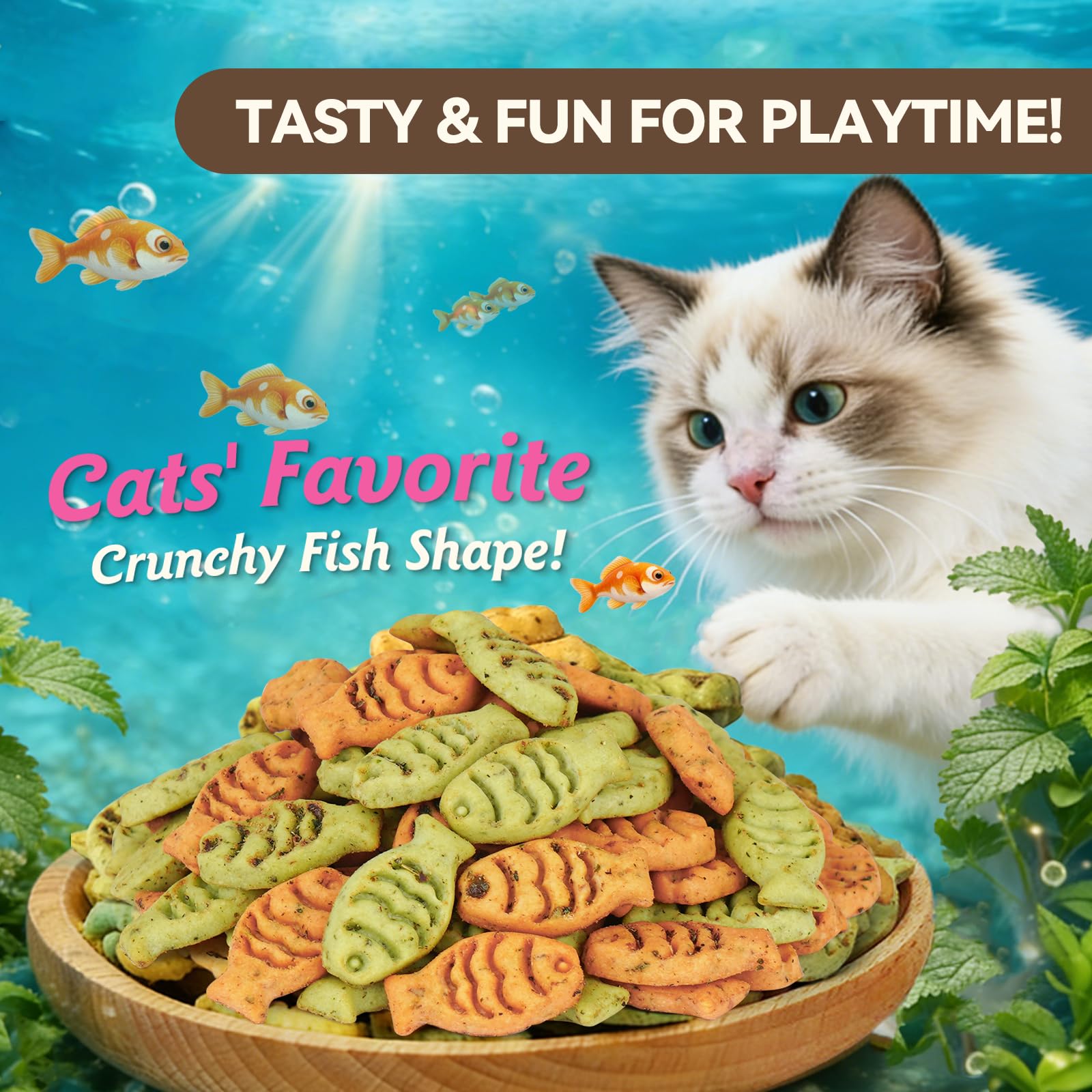 Puddonio Catnip Cat Treats training reward in use during playtime.